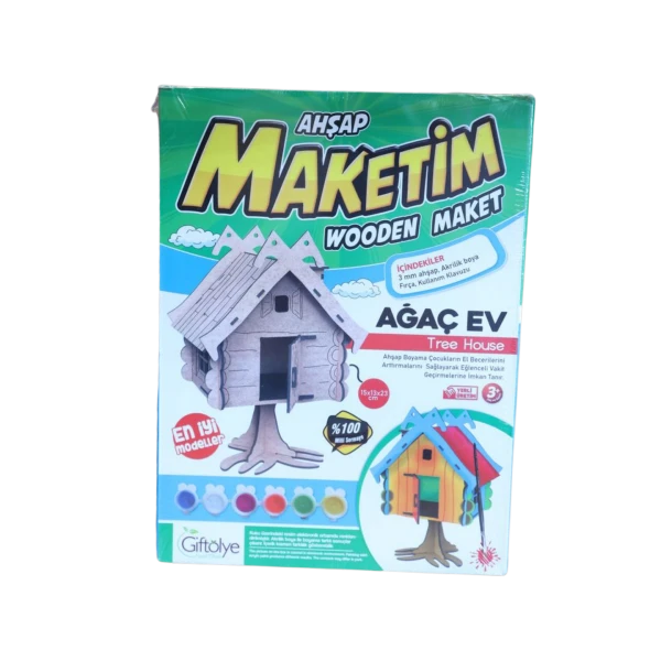 Büyük Ağaç Ev Maketi Boyalı Set