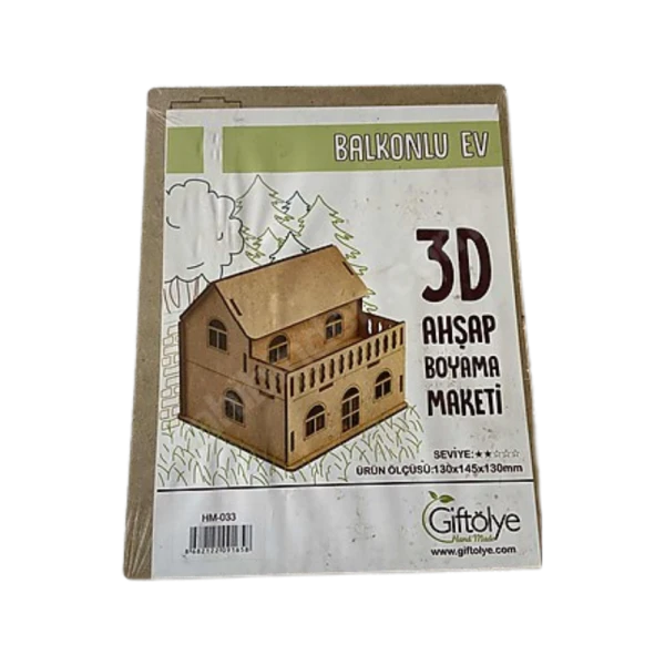 Ahşap Maket Balkonlu Ev Demonte