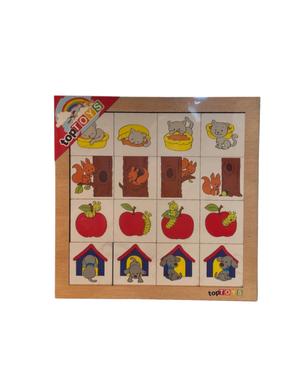 Ahşap Oyun Kartları Aynı Hayvanları Farklı Pozisyonlarda Eşleştir