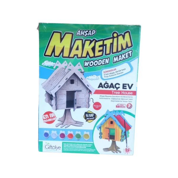 Büyük Ağaç Ev Maketi Boyalı Set