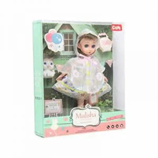 Çiçek Pelerinli ve Kedili Moda Oyuncak Bebek
